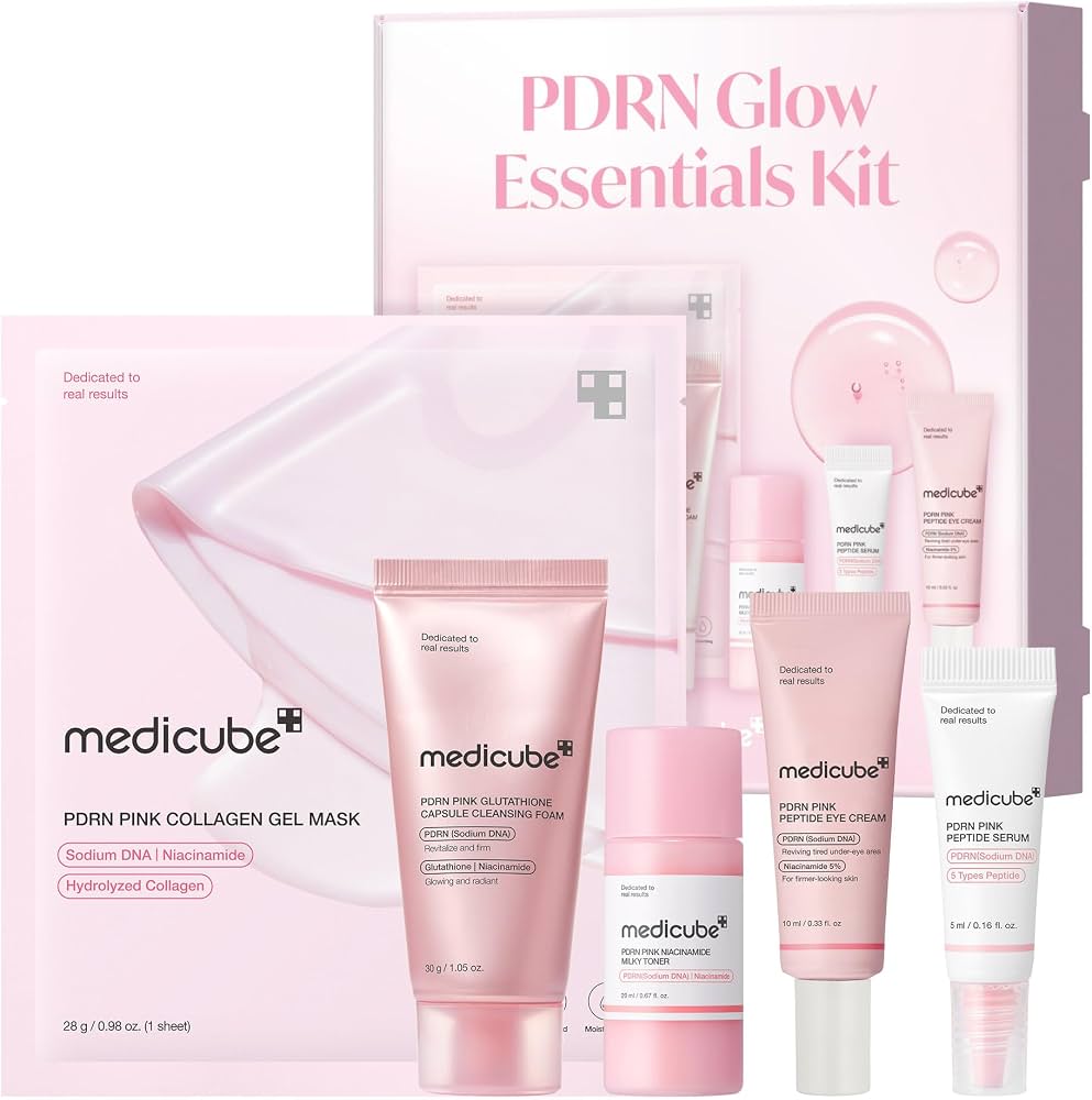MEDICUBE - PDRN Glow Essentials Kit Mini Set - Jabón/Tónico/Serum/Contorno/Mask